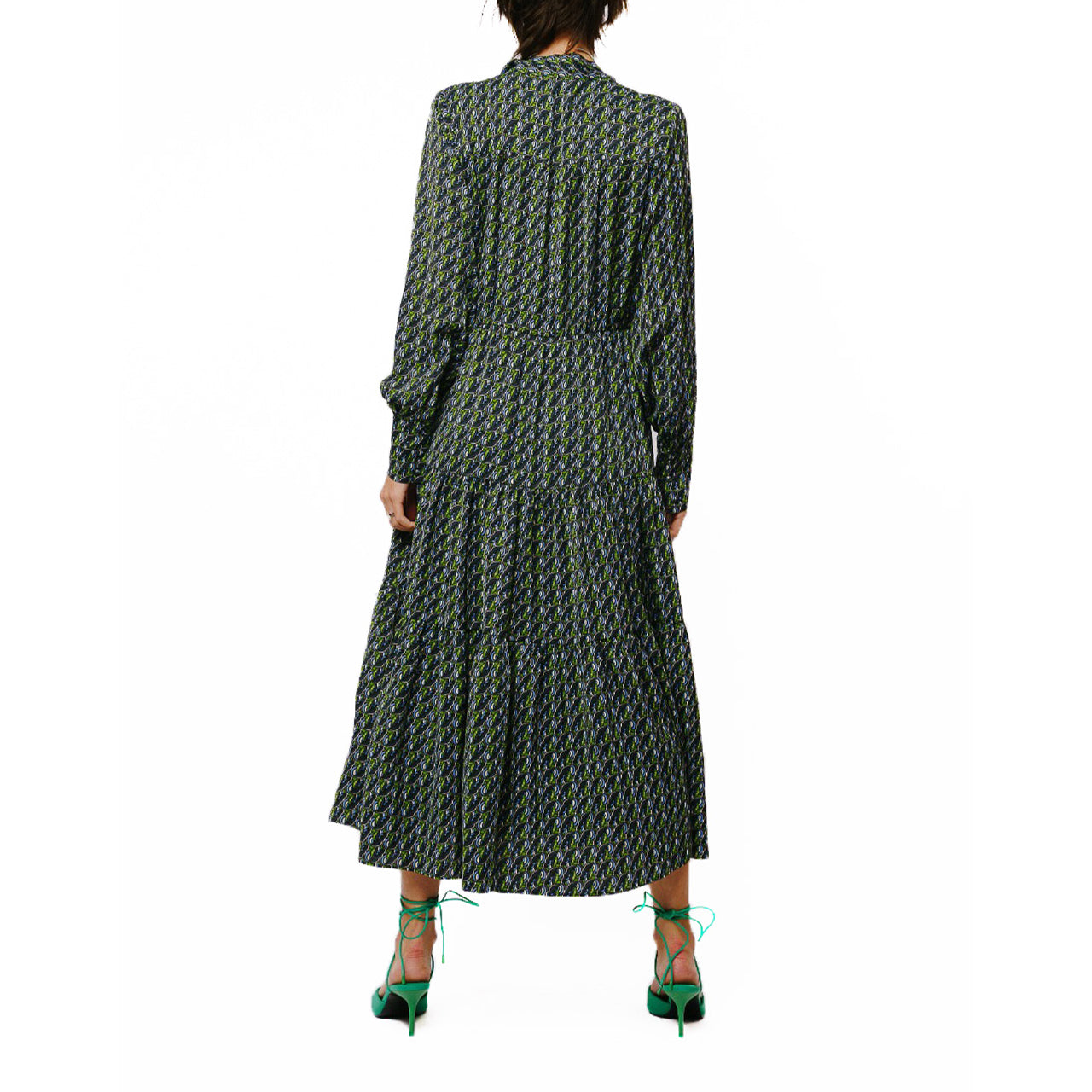 Zamara Tie Neck Long Sleeve Tier Maxi Dress